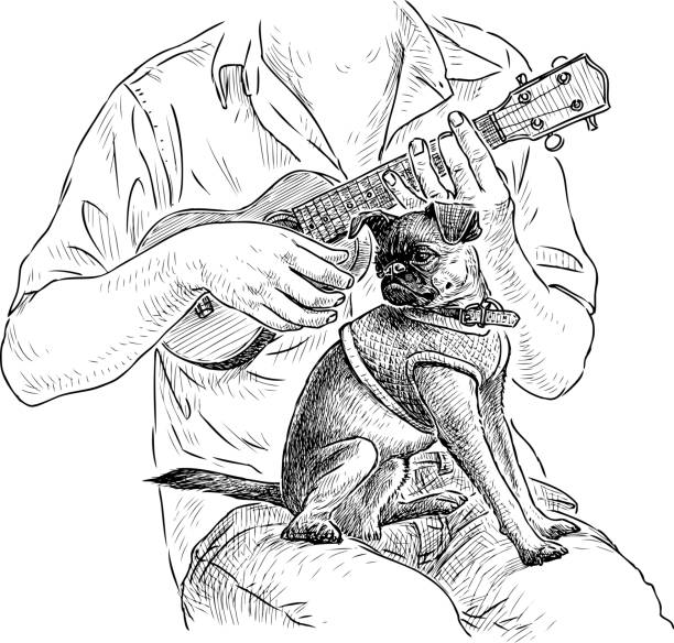 istock Sketch of  man with dog on his lap playing the ukulele 1189794760