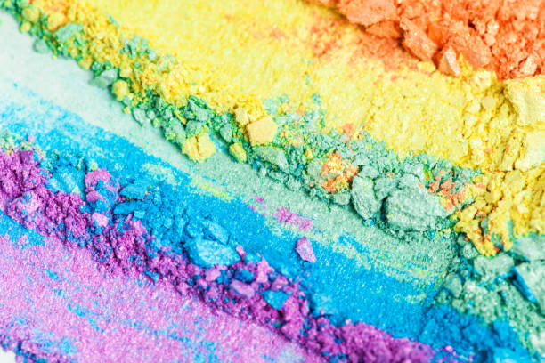 istock A broken rainbow colored eye shadow smear, make up palette isolated on a white background. 1189794819