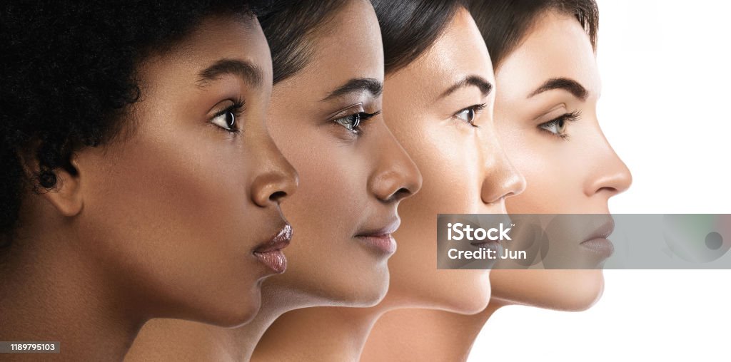 Different ethnicity women - Caucasian, African, Asian and Indian. Multi-ethnic beauty. Different ethnicity women - Caucasian, African, Asian and Indian. Beauty Stock Photo