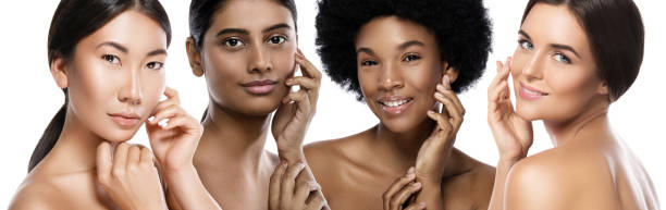 verschiedene ethnische frauen - kaukasier, afrikaner, asiaten und inder. - frauenthemen stock-fotos und bilder