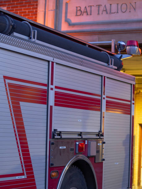 istock Fire truck in front of fire station 1189797775