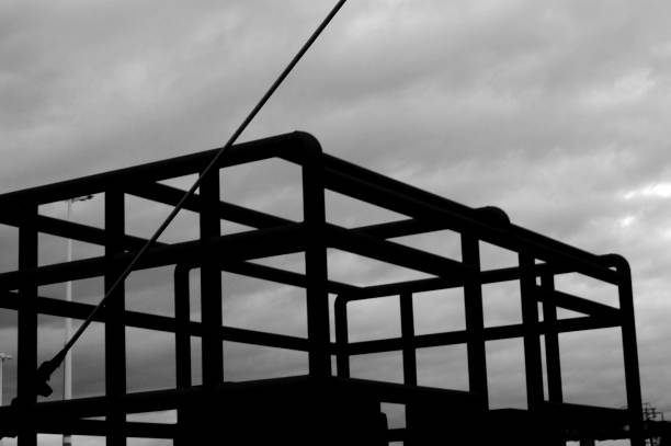 Construction of metal steel framework outdoors