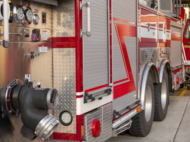 Side view of fire engine stock photo