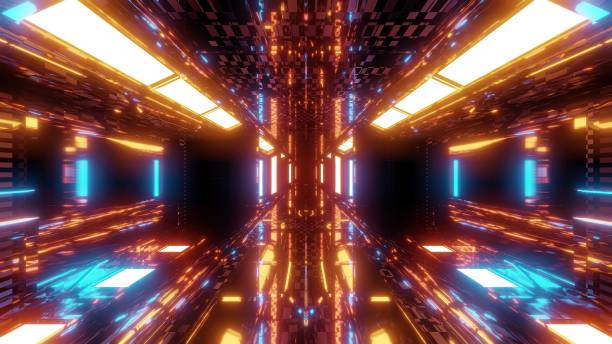 istock endless reflective textured tunnel corridor with glowing lights 3d illustration background wallpaper 1189799703