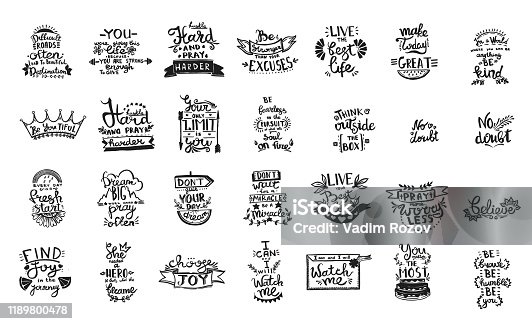 istock Vector Chalkboard phrase handwriting calligraphy. Black and white engraved ink art. Isolated quotes illustration element. 1189800478