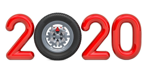 istock 2020 auto concept with car wheel, 3D rendering isolated on white background 1189801807