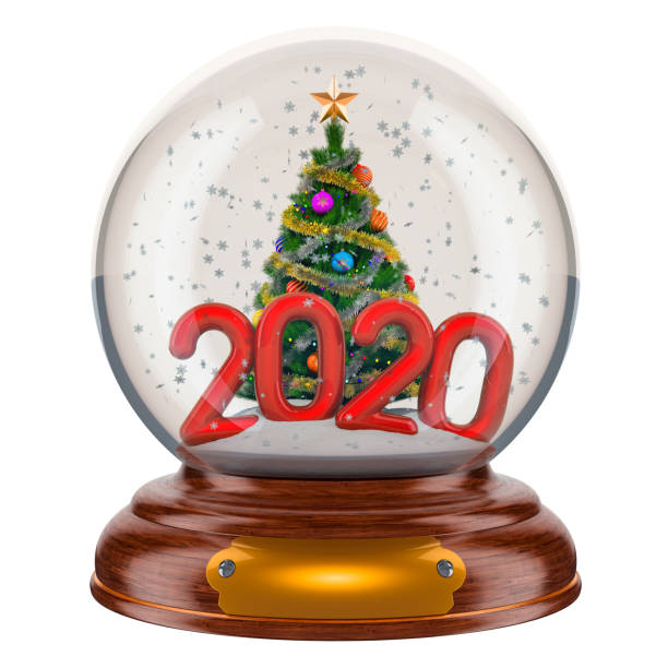 istock Christmas snow globe 2020 with Christmas tree inside, 3D rendering isolated on white background 1189801855
