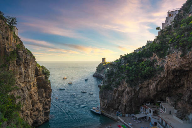 istock Furore beach bay in Amalfi coast, panoramic view. Italy 1189802124