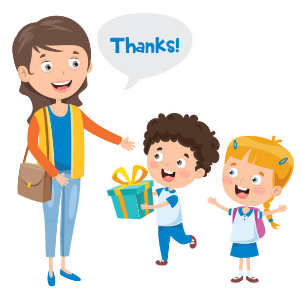 ilustrações de stock, clip art, desenhos animados e ícones de thank you illustration with cartoon characters - mother gift