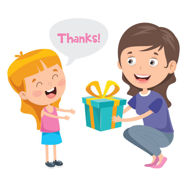 Thank You Illustration With Cartoon Characters Stock Illustration -  Download Image Now - Child, Gift, Giving - iStock