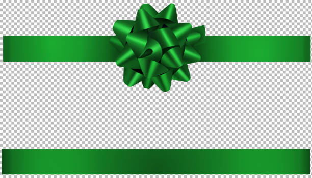 зеленый лук и лента иллюстрация для рождественских и праздничных украшений - christmas ribbon shiny horizontal stock illustrations