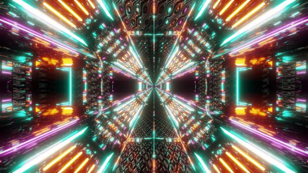 istock abstract textured sci-fi tunnel corridor with endless lights 3d illustration wallpaper background stock image 1189805296