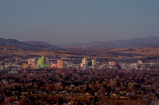 Reno, Nevada and Washoe Valley at night.