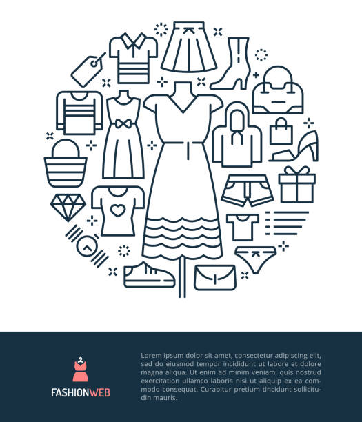 Laboratory & Science Logo & Graphic Illustration Concept. Vector logo and graphic illustration concept related to clothes and fashion accessories. Iconic line art elements such as woman and man's fashion and accessories are included in this graphic template. fashion designer logos images stock illustrations