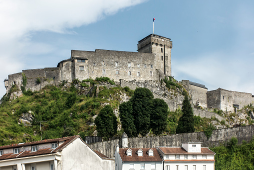 view of the castle of Lourdes in the french Pyrenees