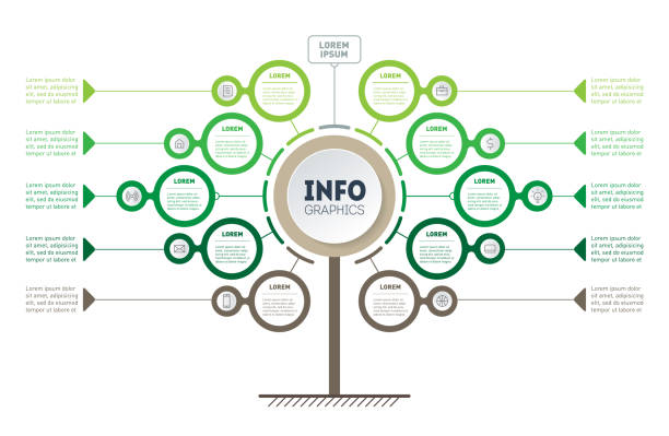 Vertical Timeline or infographics. Tree of development and growth of the Green technologies. Time line of tendencies. Eco Business concept with 10 options, parts, steps or processes. Vertical Timeline or infographics. Tree of development and growth of the Green technologies. Time line of tendencies. Eco Business concept with 10 options, parts, steps or processes. number 10 stock illustrations