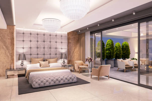 istock Luxury bedroom interior with large terrace 1189810599