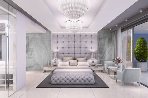 istock Luxury bedroom interior with large terrace 1189810601