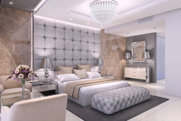 istock Luxury bedroom interior with marble wall 1189810616