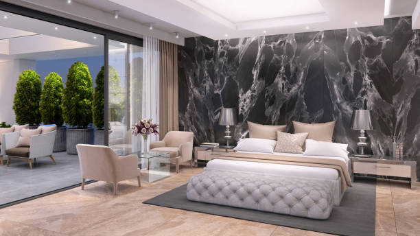istock Luxury bedroom interior with large terrace 1189810620