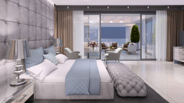 istock Luxury bedroom interior with large terrace 1189810621