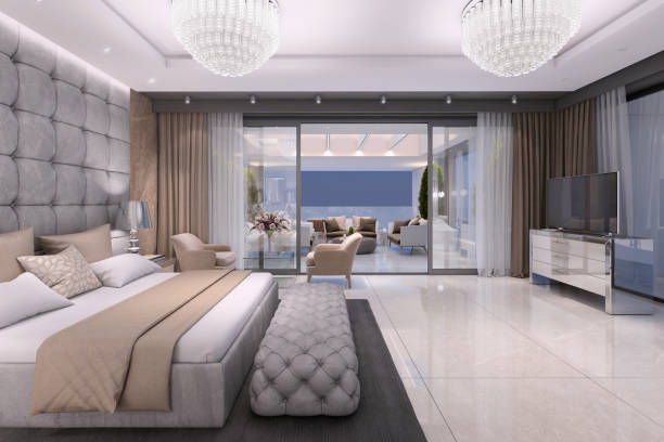 istock Luxury bedroom interior with large terrace 1189810622