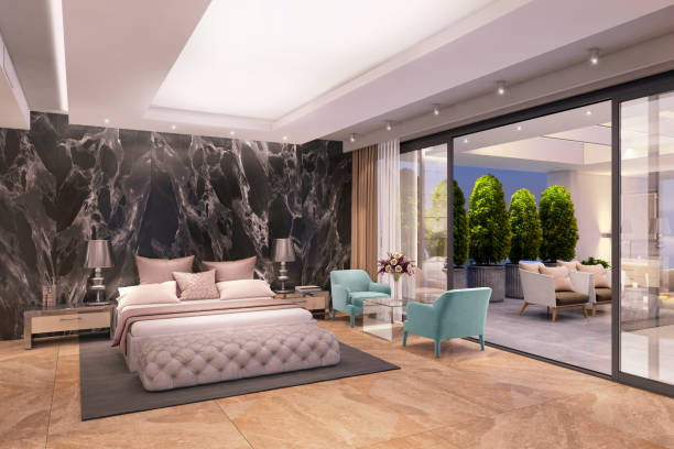 istock Luxury bedroom interior with large terrace 1189810623