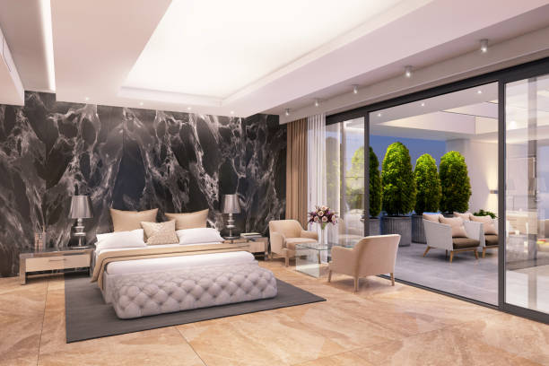 istock Luxury bedroom interior with large terrace 1189810626