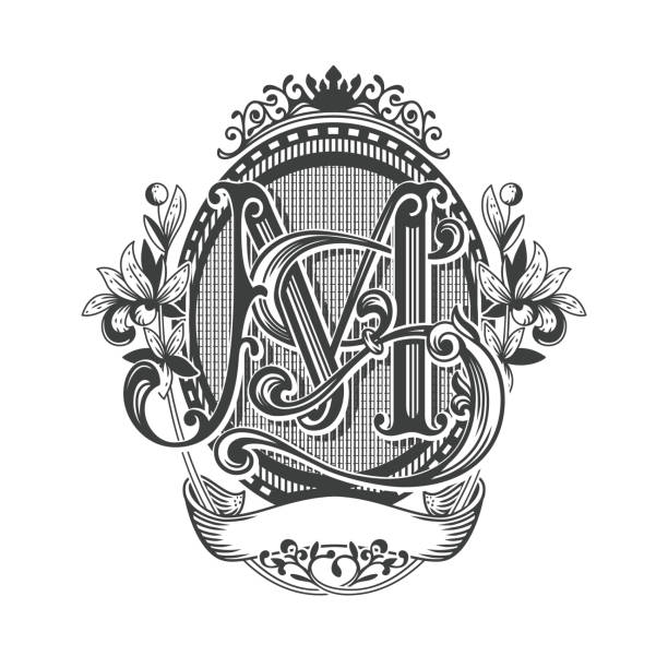 Stylish Victorian Ornament Heraldry Oval Monogram M S Letters Frame vector art illustration