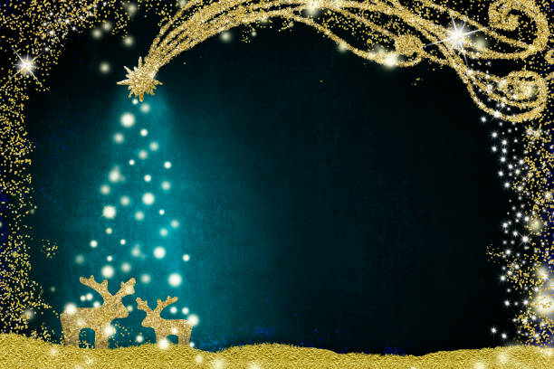 istock Christmas greeting card, copy space.Two reindeer, abstract Christmas tree and Bethlehem Star 1189813239