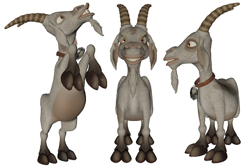 Set of cartoon goats isolated on white, 3d render.