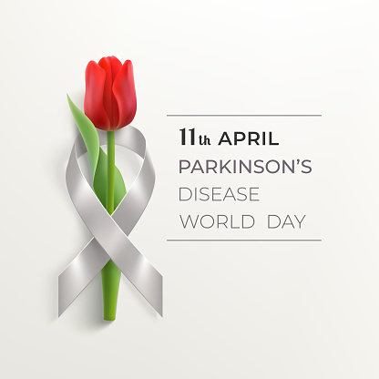 World Parkinson's disease day banner with ribbon and flower