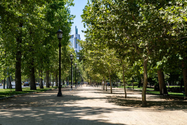 Walking paths of Forestal park in Santiago de Chile downtown