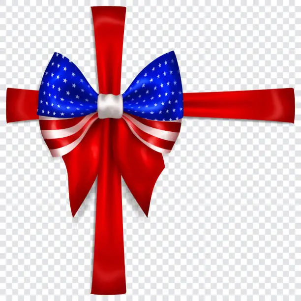 Vector illustration of Bow in colors of USA flag with crosswise ribbons