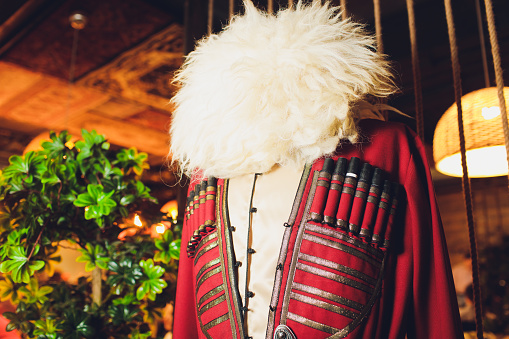 Detail of the national costume of the Caucasian Highlander, pockets for rifle charges, Circassian