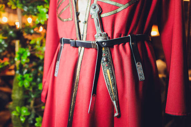 detail of the national costume of the caucasian highlander, pockets for rifle charges, circassian. - circassian imagens e fotografias de stock