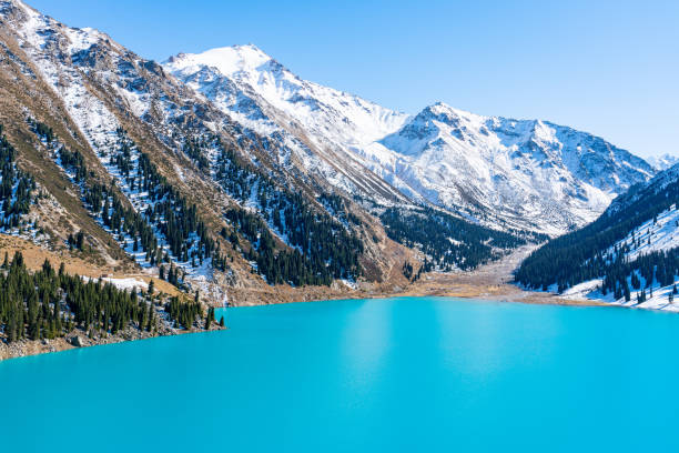 istock Lake with turquoise water surrounded by a mountain massif 1189831735
