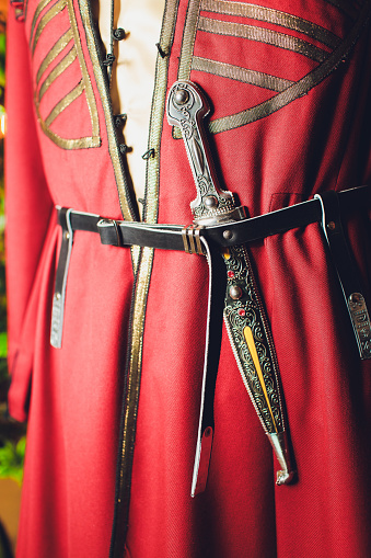 Detail of the national costume of the Caucasian Highlander, pockets for rifle charges, Circassian