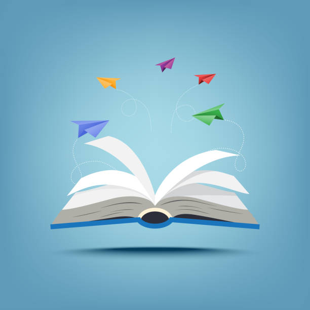 01.Open book and creative paper airplanes teamwork paper art style Open book and creative paper airplanes teamwork paper art style.Vector illustration. open stock illustrations