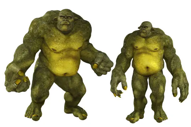 Giant green ogre isolated on white, 3d render.