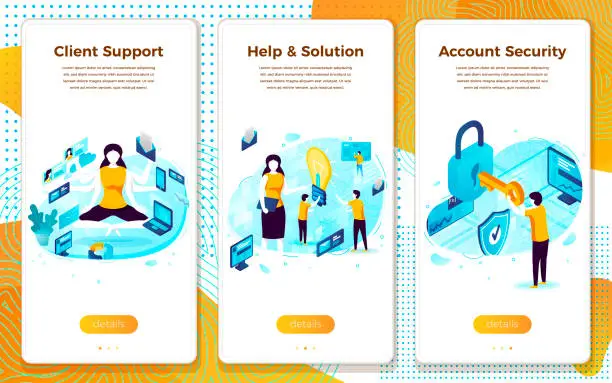 Vector illustration of Vector client service, online help assistant girl