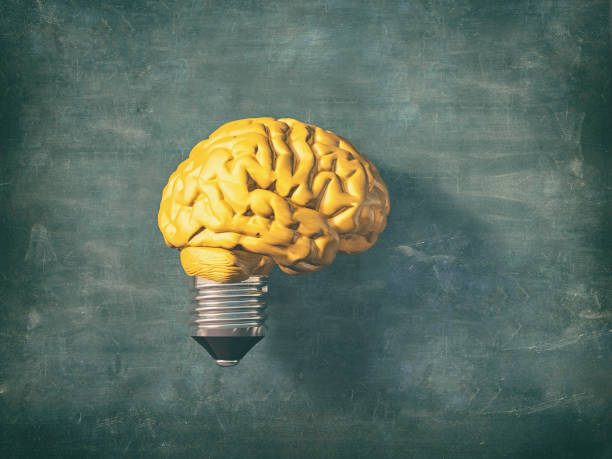 istock Light bulb with a yellow brain instead of the glass. 3d render illustration 1189860518