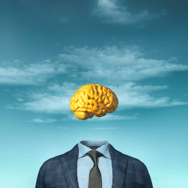istock Headless businessman  with a brain above suit. 3d render illustration 1189860559