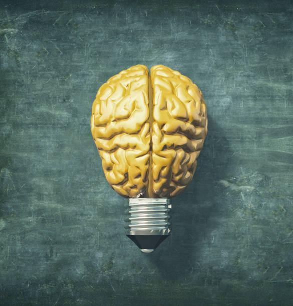 istock Light bulb with a yellow brain instead of the glass. 3d render illustration 1189860564