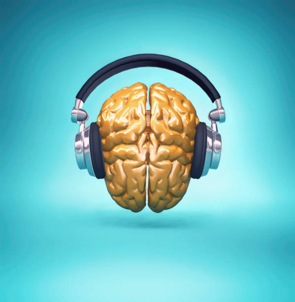 istock Golden brain with a headset. 3d render illustration 1189860571
