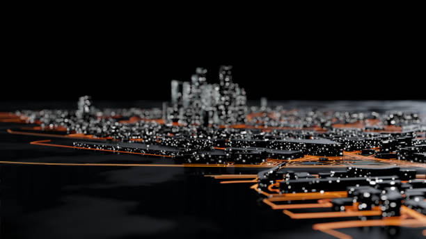 istock Abstract modern city at night. 3D illustration 1189867403