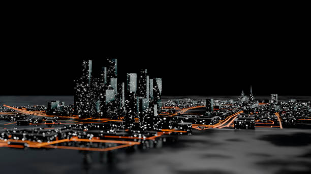 istock Abstract modern city at night. 3D illustration 1189868010