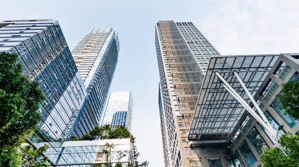 istock Business skyscraper and green leaves 1189872988