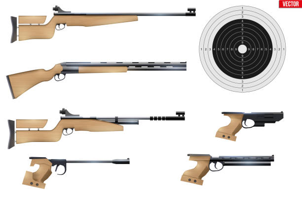 zestaw sprzętu sportowego do fotografowania - air rifle stock illustrations