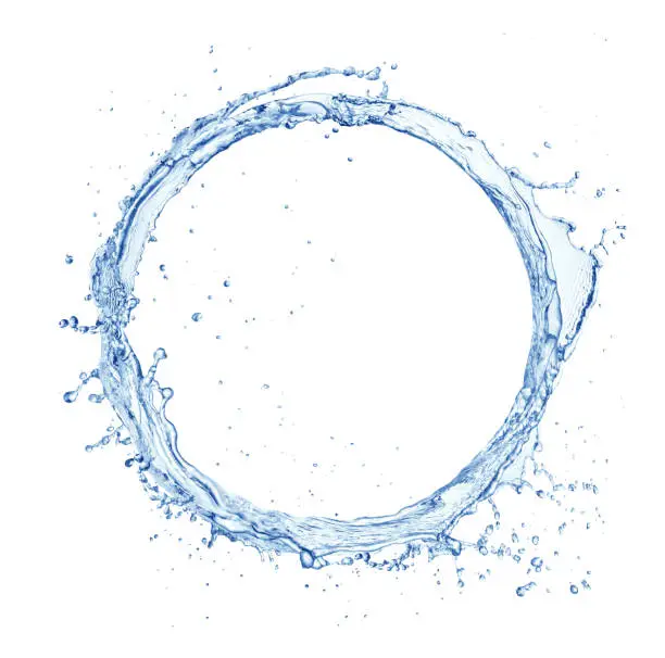 blue water splashes in gyre shape isolated on white background